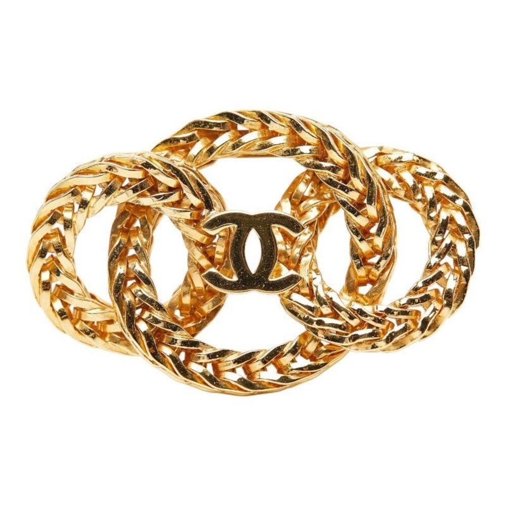 Chanel Triple Circle CC Logo Chain Brooch Gold Plated